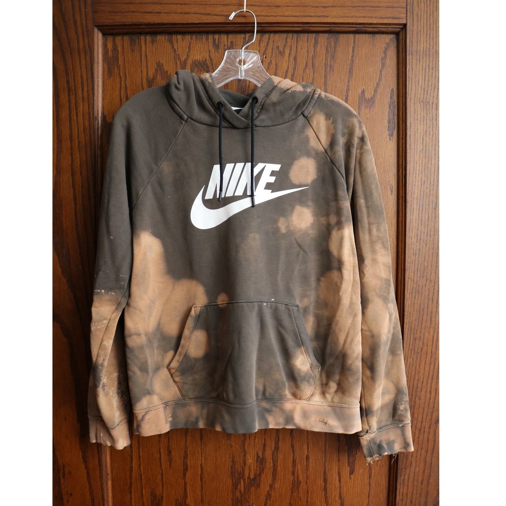 NIKE Sportswear Club Hoodie Kids Medium Brown Bleached Distressed Logo